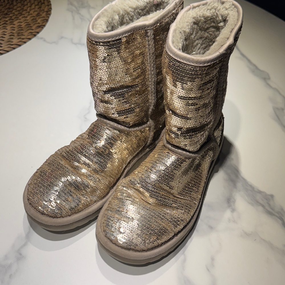 Sequin Gold Winter Boots